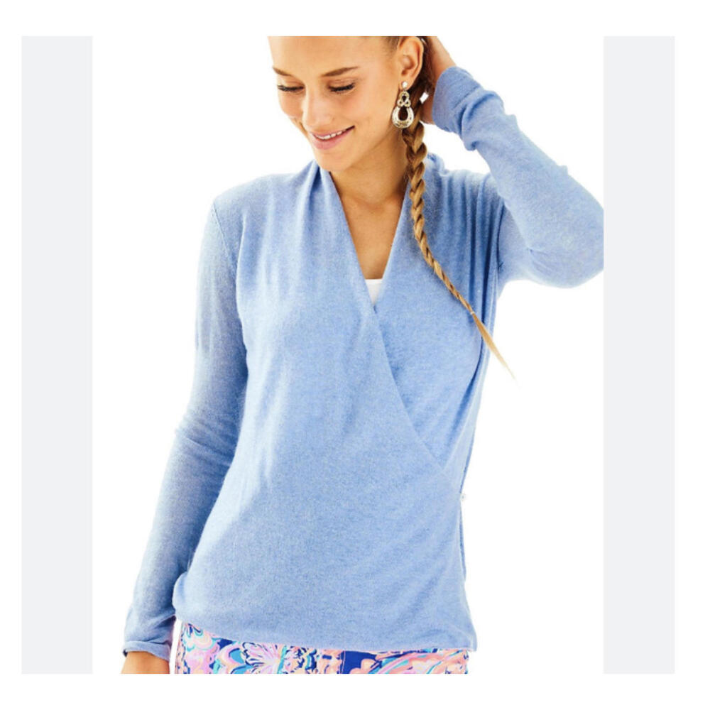 LILLY PULITZER blue long sleeve wrap sweater sz M